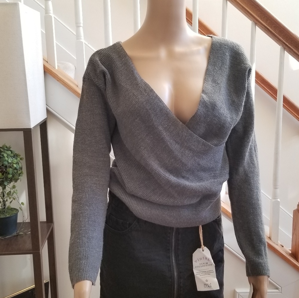 Bar III Surplice Sweater Heather Grey